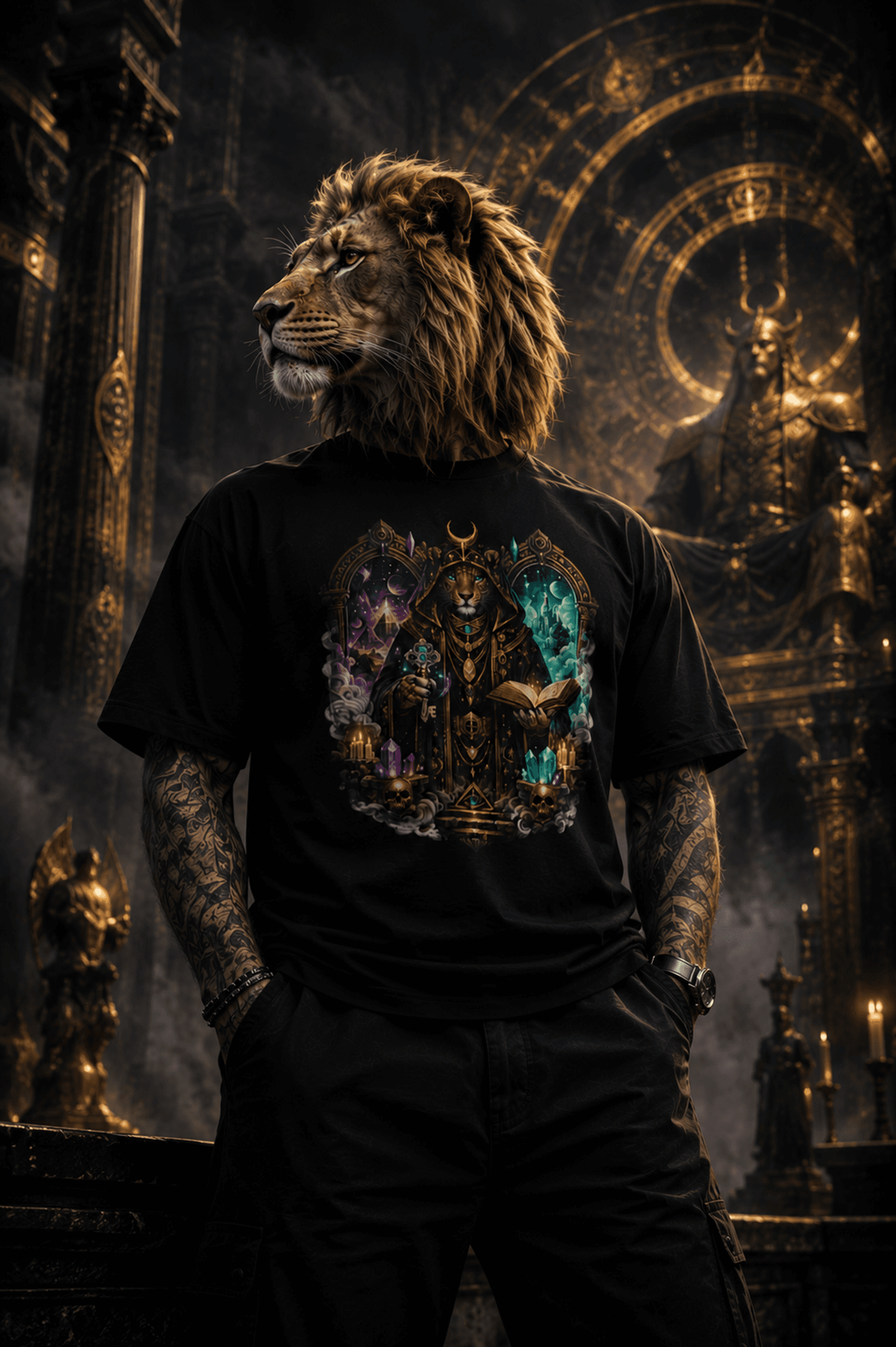 ONARIKA SIGNAL-14 YENI cat-headed editorial model cover image wearing the black FIRST CONTACT apparel artifact